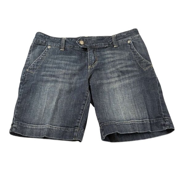 American Eagle Womens Denim Bermuda Shorts Size 10 Mid Rise Stretchy Dark Wash - Picture 1 of 7